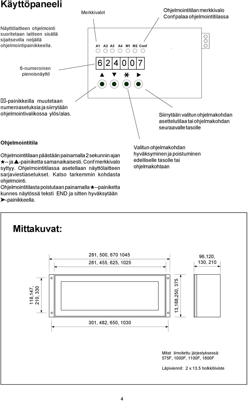 ohjelmointivalikossa ylös/alas.