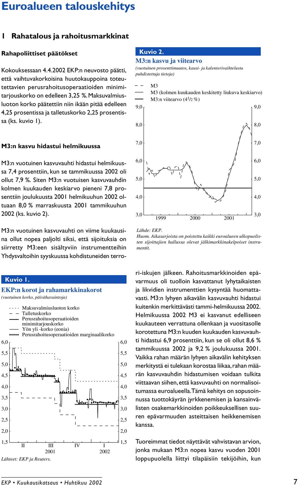 Maksuvalmiusluoton korko päätettiin niin ikään pitää edelleen 4,25 prosentissa ja talletuskorko 2,25 prosentissa (ks. kuvio 1). Kuvio 2.