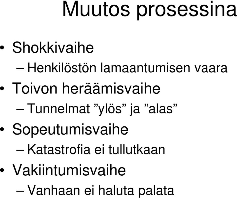 Tunnelmat ylös ja alas Sopeutumisvaihe