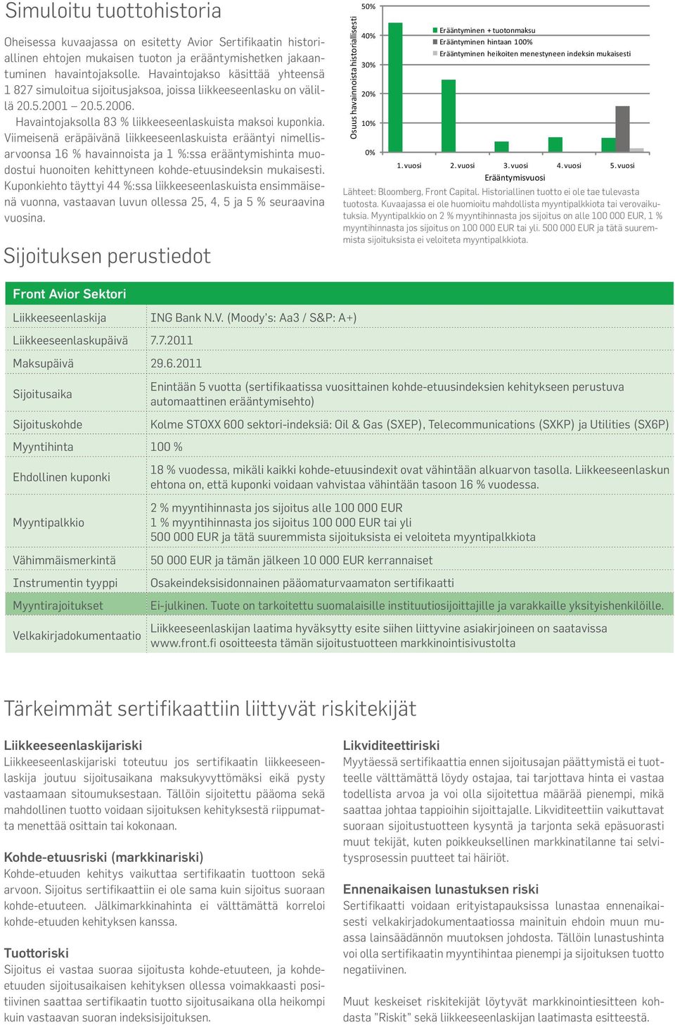 Viimeisenä eräpäivänä liikkeeseenlaskuista erääntyi nimellisarvoonsa 16 % havainnoista ja 1 %:ssa erääntymishinta muodostui huonoiten kehittyneen kohde-etuusindeksin mukaisesti.