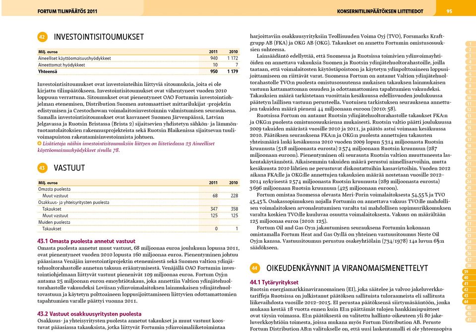 Sitoumukset ovat pienentyneet OAO Fortumin investointiohjelman etenemisen, Distribution Suomen automaattiset mittarilukijat -projektin edistymisen ja Czestochowan voimalaitosinvestoinnin