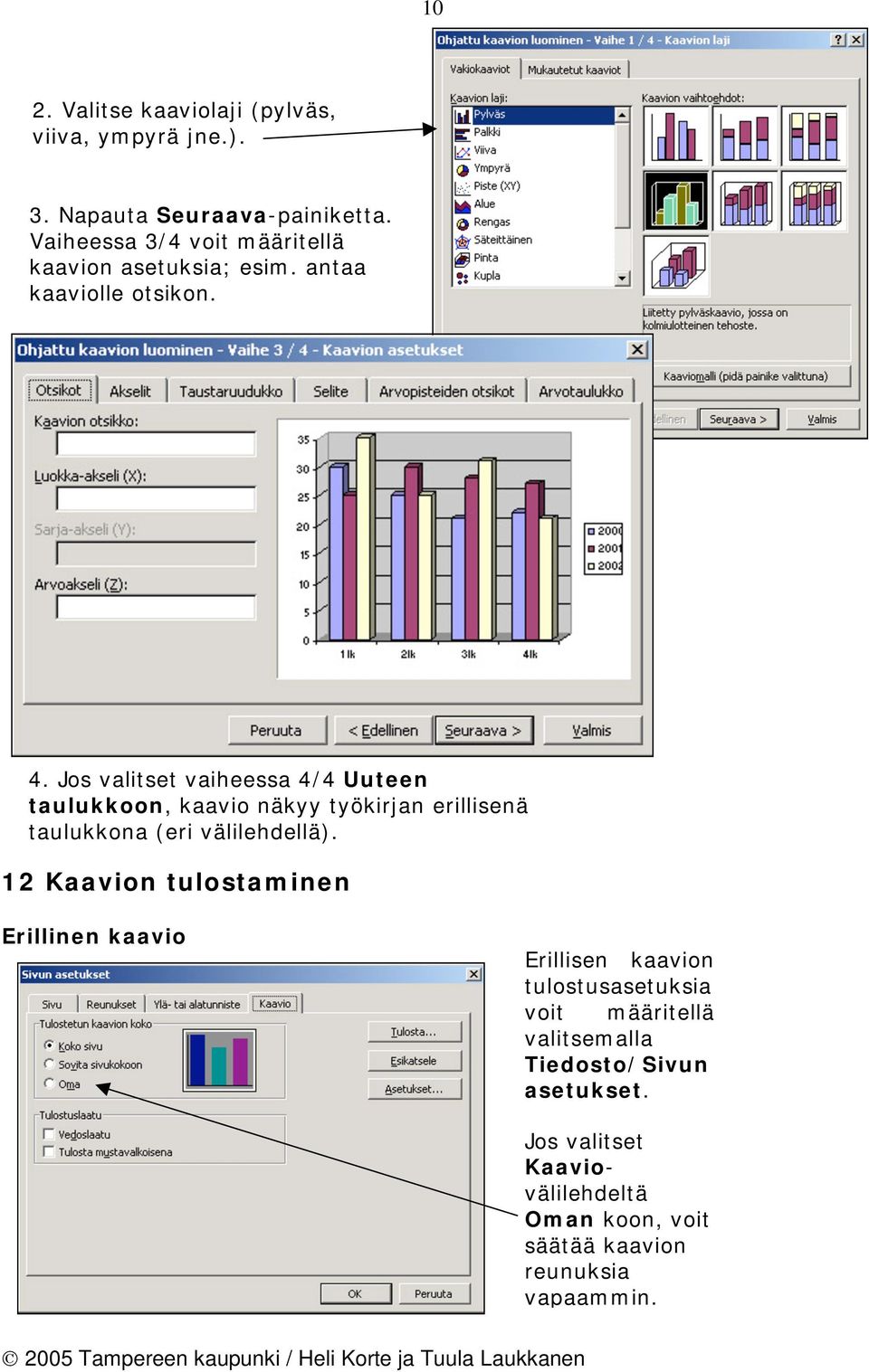 Jos valitset vaiheessa 4/4 Uuteen taulukkoon, kaavio näkyy työkirjan erillisenä taulukkona (eri välilehdellä).