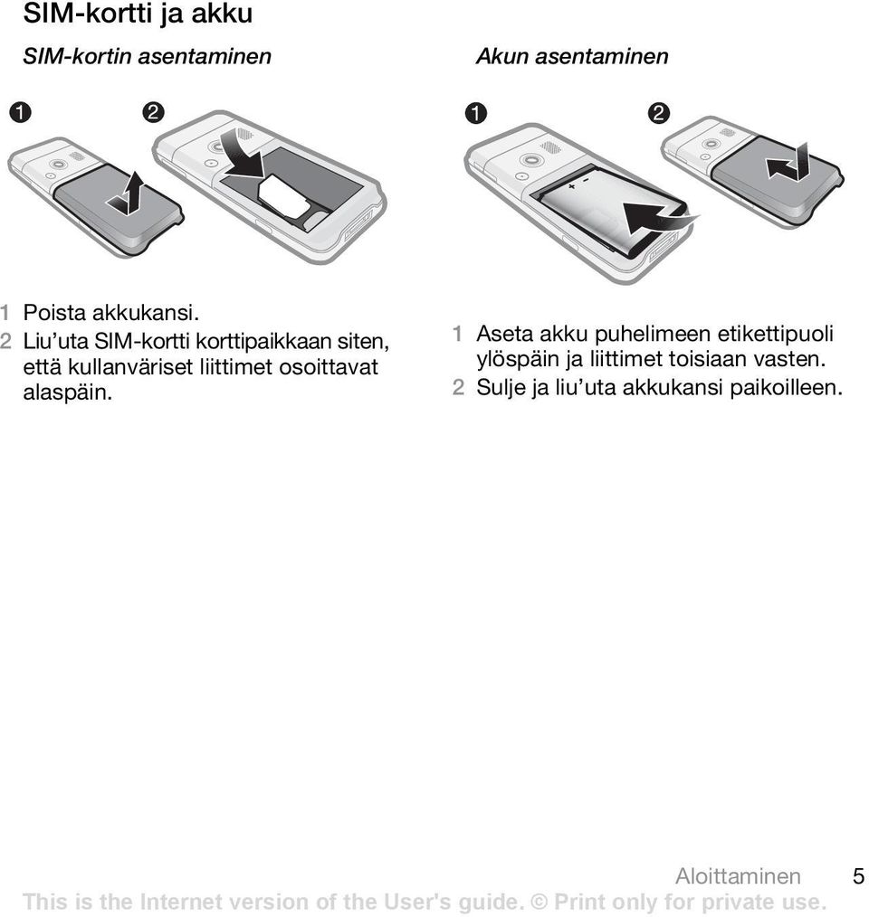 2 Liu uta SIM-kortti korttipaikkaan siten, että kullanväriset liittimet