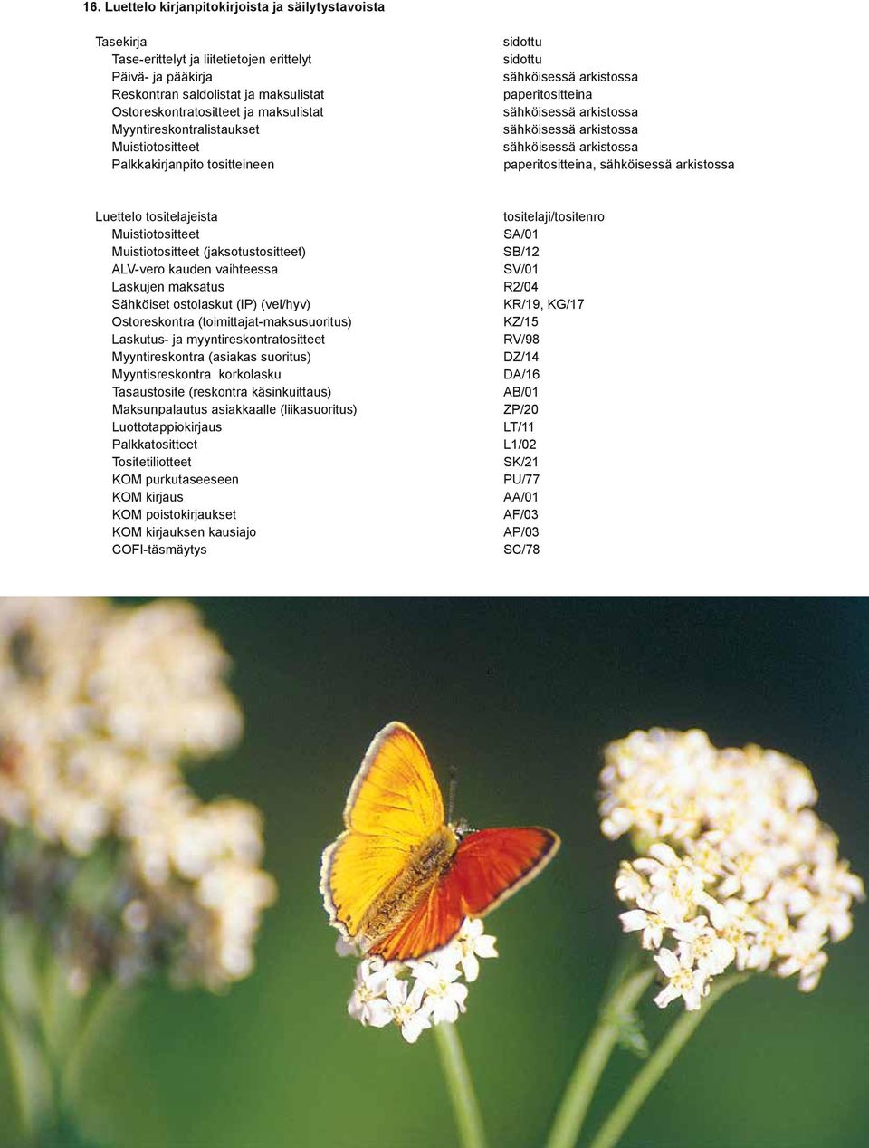 paperitositteina, sähköisessä arkistossa Luettelo tositelajeista tositelaji/tositenro Muistiotositteet SA/01 Muistiotositteet (jaksotustositteet) SB/12 ALV-vero kauden vaihteessa SV/01 Laskujen