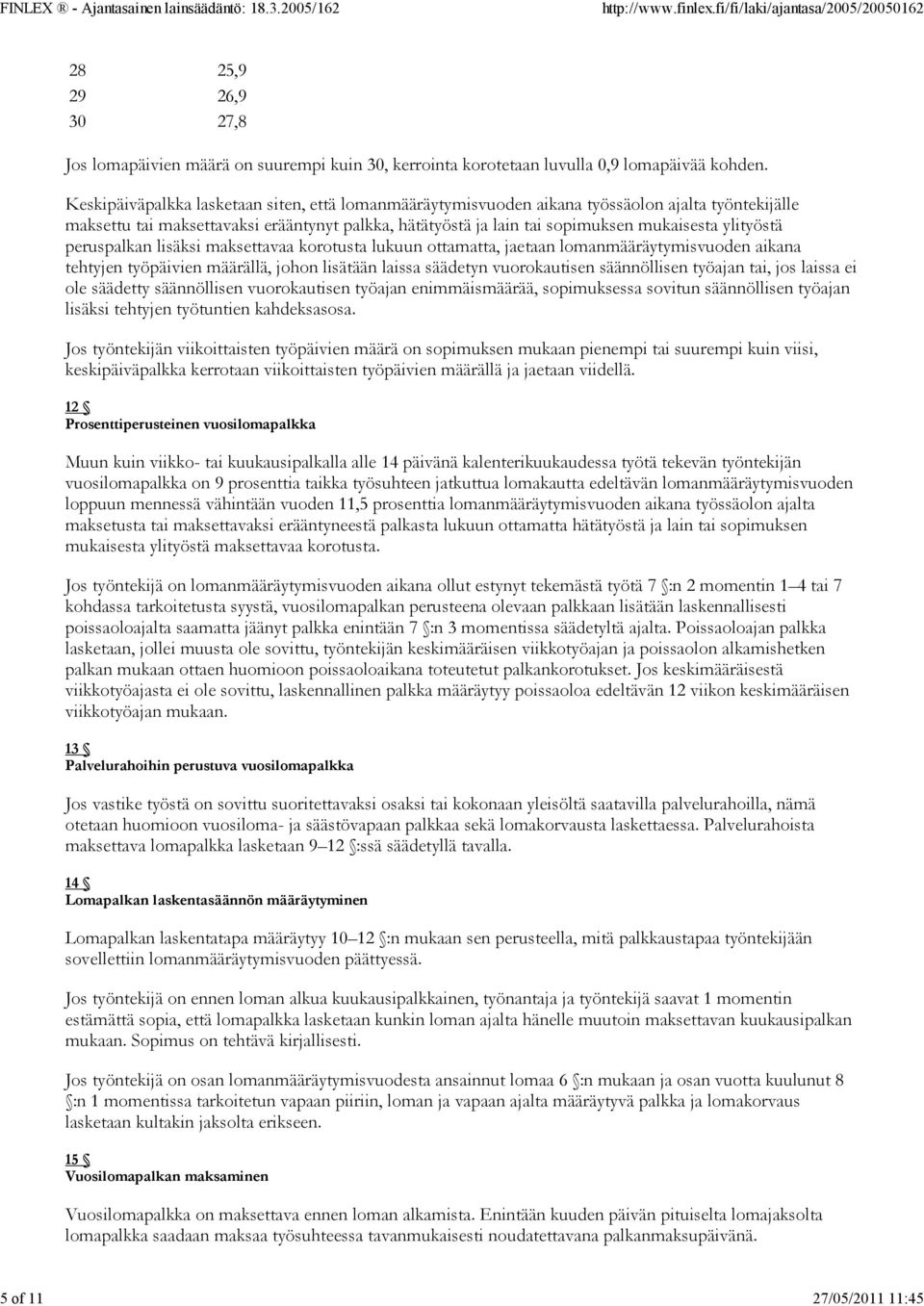 ylityöstä peruspalkan lisäksi maksettavaa korotusta lukuun ottamatta, jaetaan lomanmääräytymisvuoden aikana tehtyjen työpäivien määrällä, johon lisätään laissa säädetyn vuorokautisen säännöllisen