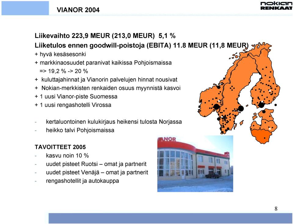 hinnat nousivat + Nokian-merkkisten renkaiden osuus myynnistä kasvoi + 1 uusi Vianor-piste Suomessa + 1 uusi rengashotelli Virossa - kertaluontoinen