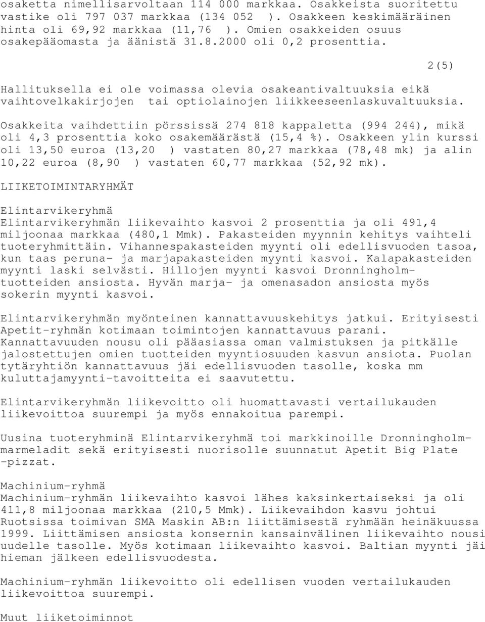 2(5) Hallituksella ei ole voimassa olevia osakeantivaltuuksia eikä vaihtovelkakirjojen tai optiolainojen liikkeeseenlaskuvaltuuksia.