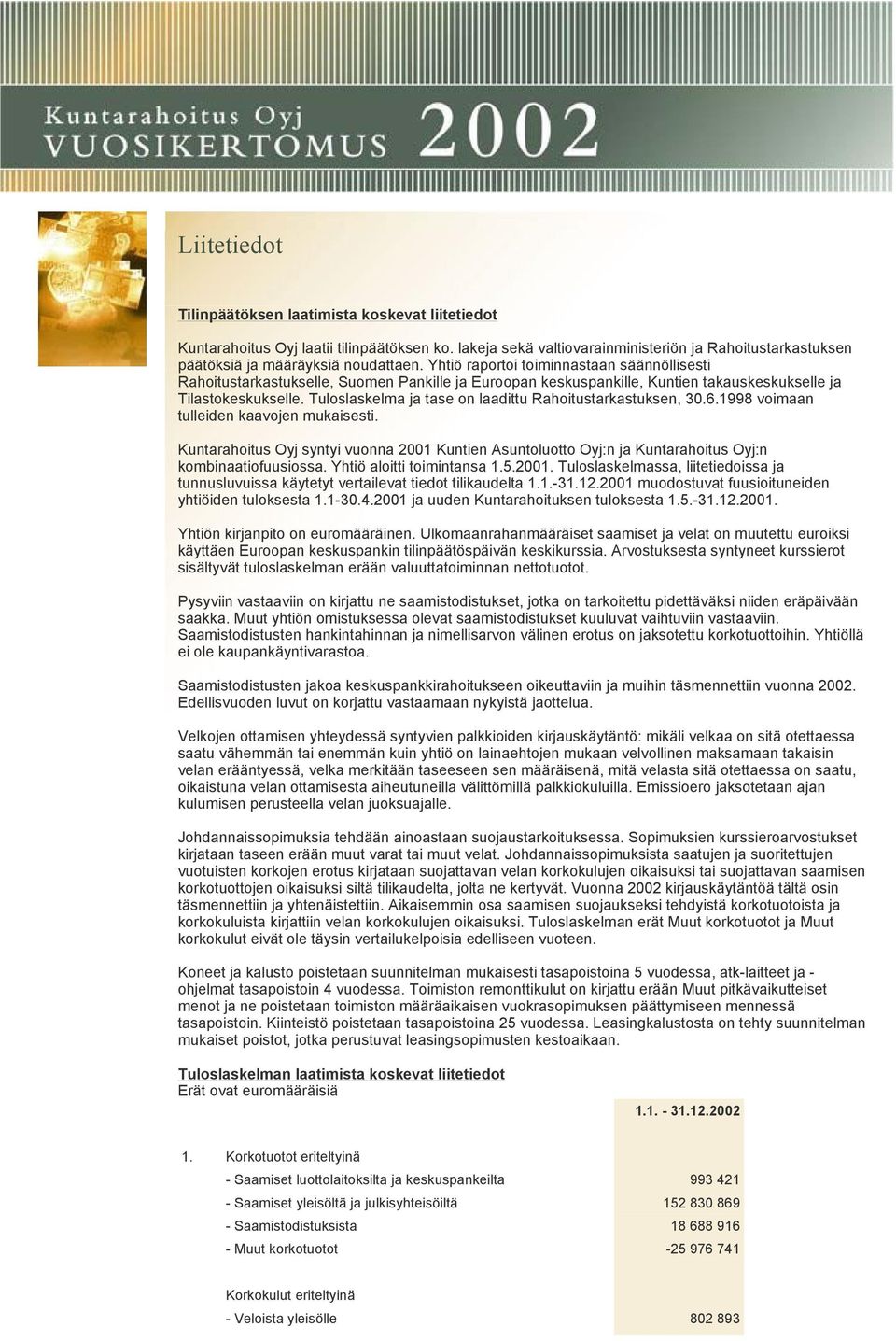 Tuloslaskelma ja tase on laadittu Rahoitustarkastuksen, 30.6.1998 voimaan tulleiden kaavojen mukaisesti.