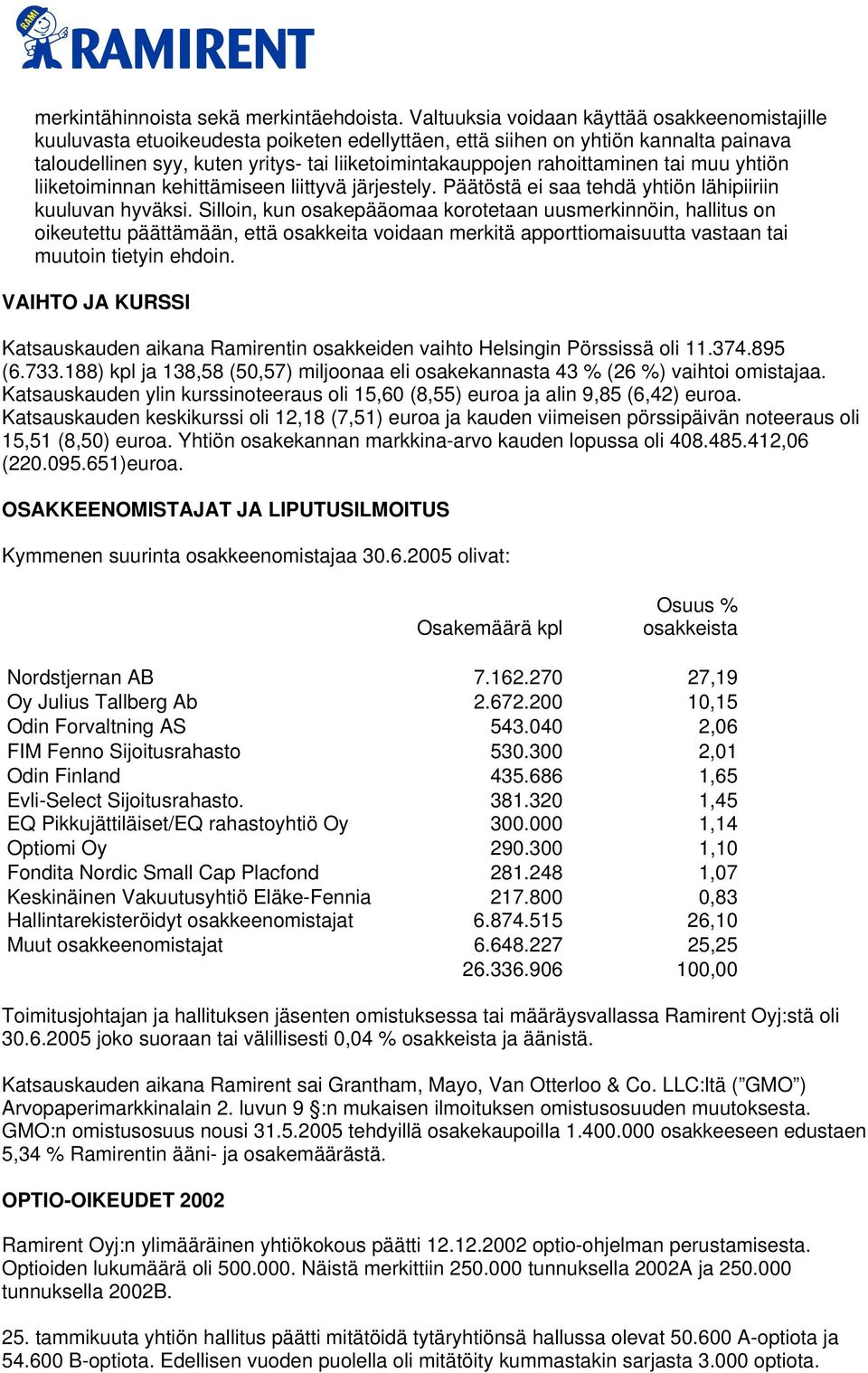 rahoittaminen tai muu yhtiön liiketoiminnan kehittämiseen liittyvä järjestely. Päätöstä ei saa tehdä yhtiön lähipiiriin kuuluvan hyväksi.