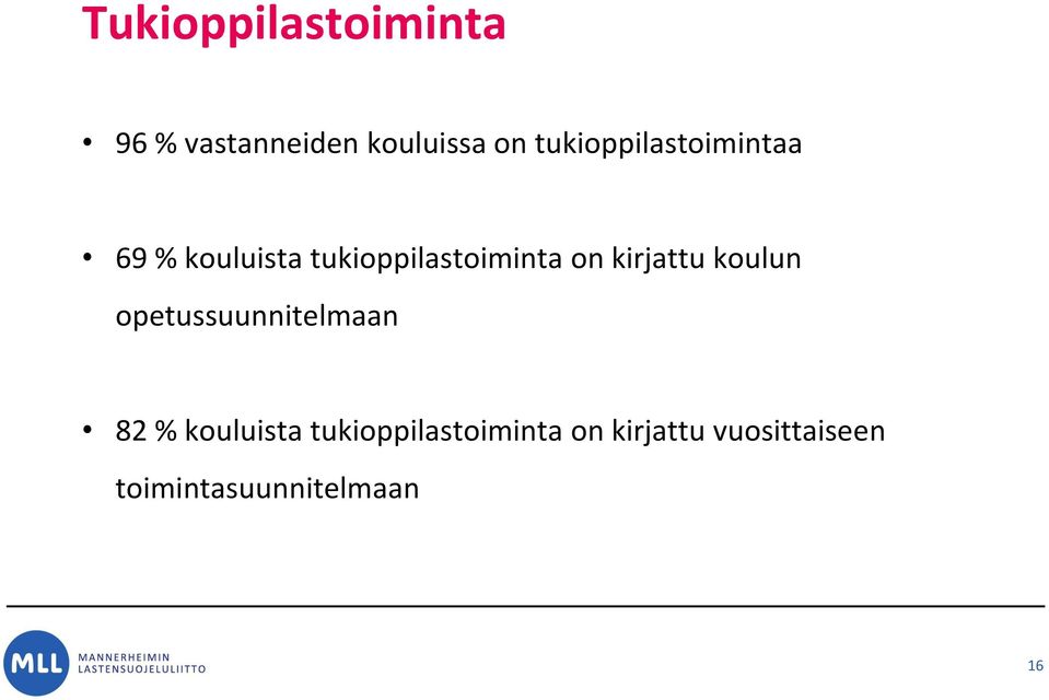 on kirjattu koulun opetussuunnitelmaan 82 % kouluista