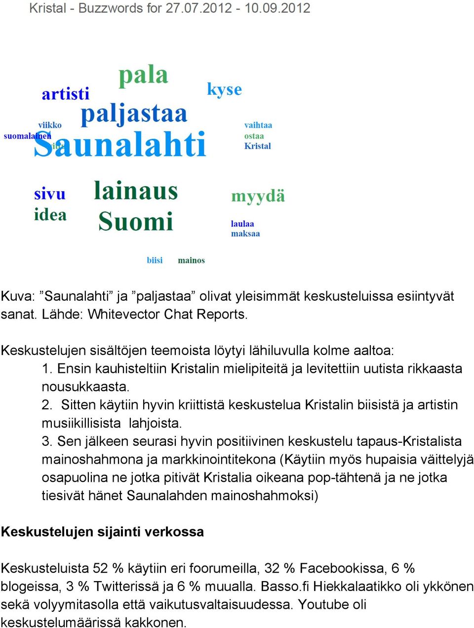 Sen jälkeen seurasi hyvin positiivinen keskustelu tapaus-kristalista mainoshahmona ja markkinointitekona (Käytiin myös hupaisia väittelyjä osapuolina ne jotka pitivät Kristalia oikeana pop-tähtenä ja