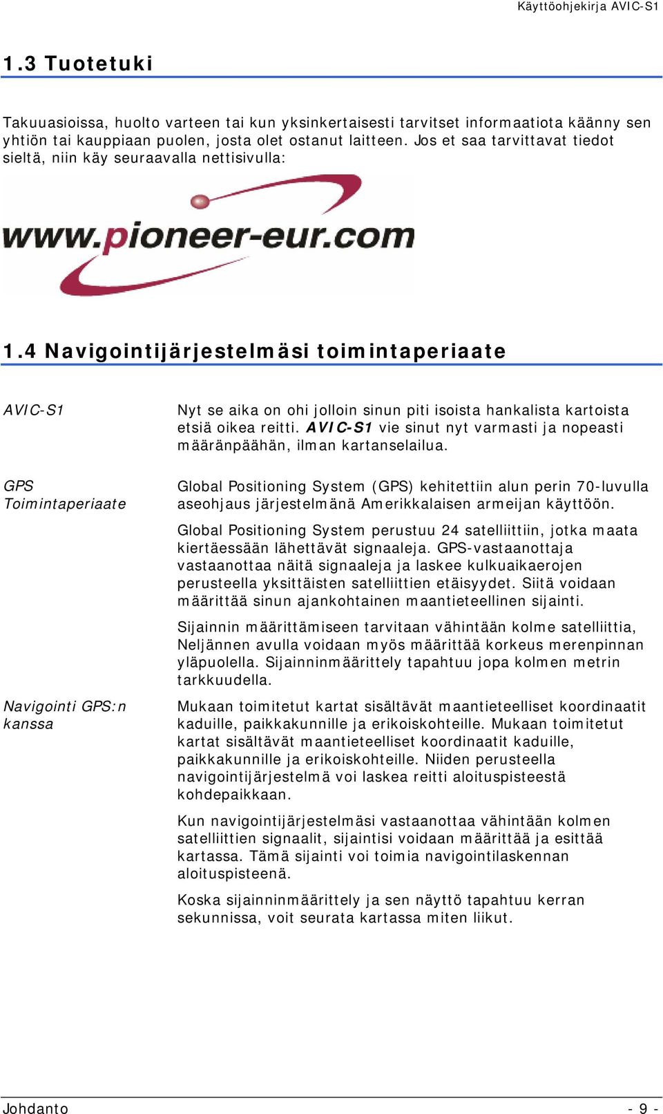 4 Navigointijärjestelmäsi toimintaperiaate AVIC-S1 GPS Toimintaperiaate Navigointi GPS:n kanssa Nyt se aika on ohi jolloin sinun piti isoista hankalista kartoista etsiä oikea reitti.