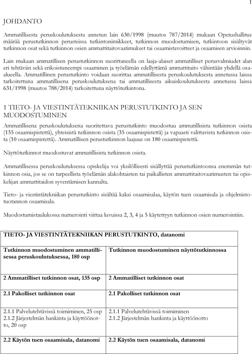 Lain mukaan ammatillisen perustutkinnon suorittaneella on laaja-alaiset ammatilliset perusvalmiudet alan eri tehtäviin sekä erikoistuneempi osaaminen ja työelämän edellyttämä ammattitaito vähintään