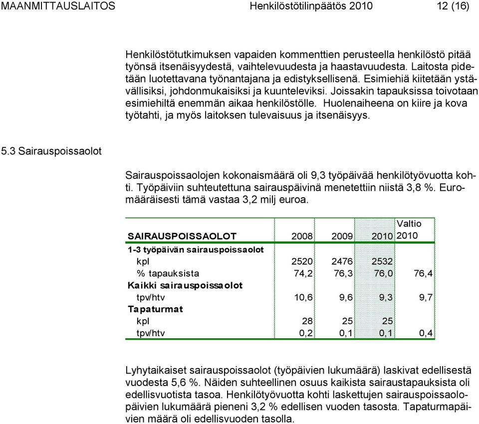 Joissakin tapauksissa toivotaan esimiehiltä enemmän aikaa henkilöstölle. Huolenaiheena on kiire ja kova työtahti, ja myös laitoksen tulevaisuus ja itsenäisyys. 5.