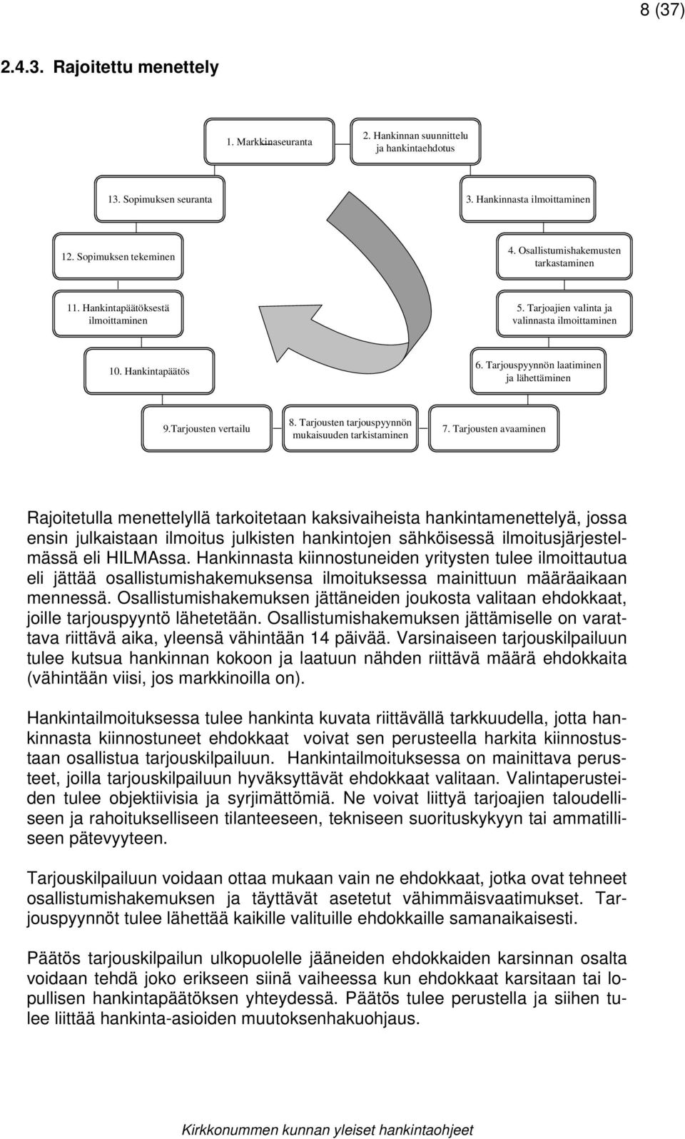 Tarjousten vertailu 8. Tarjousten tarjouspyynnön mukaisuuden tarkistaminen 7.