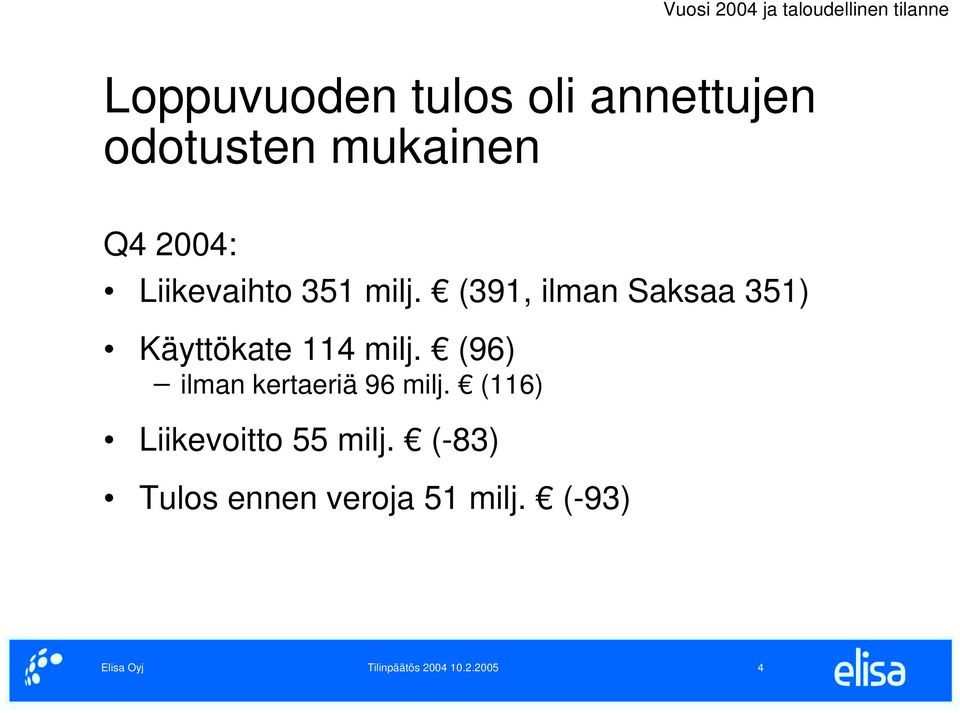 (391, ilman Saksaa 351) Käyttökate 114 milj.