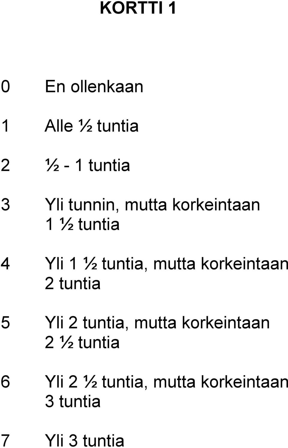 korkeintaan 2 tuntia 5 Yli 2 tuntia, mutta korkeintaan 2 ½