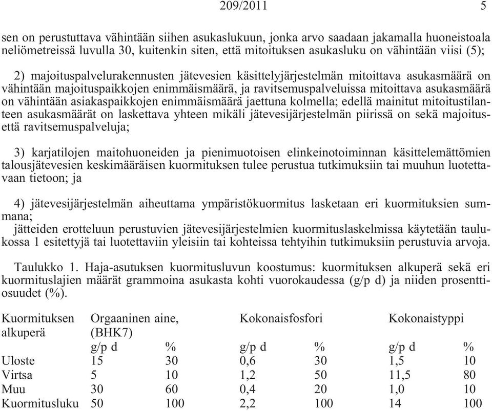 asiakaspaikkojen enimmäismäärä jaettuna kolmella; edellä mainitut mitoitustilanteen asukasmäärät on laskettava yhteen mikäli jätevesijärjestelmän piirissä on sekä majoitusettä ravitsemuspalveluja; 3)