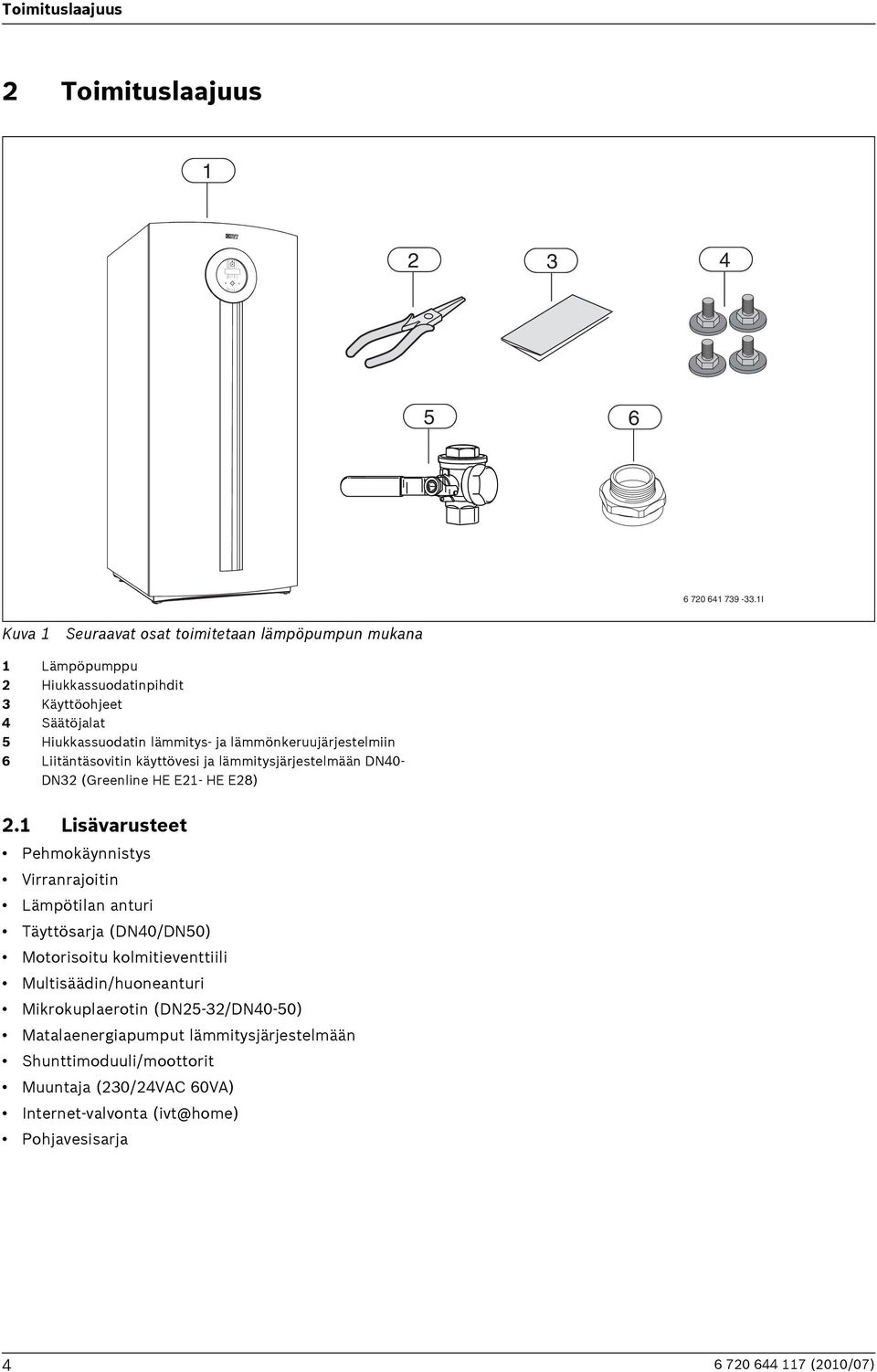 lämmönkeruujärjestelmiin 6 Liitäntäsovitin käyttövesi ja lämmitysjärjestelmään DN40- DN32 (Greenline HE E21- HE E28) 2.