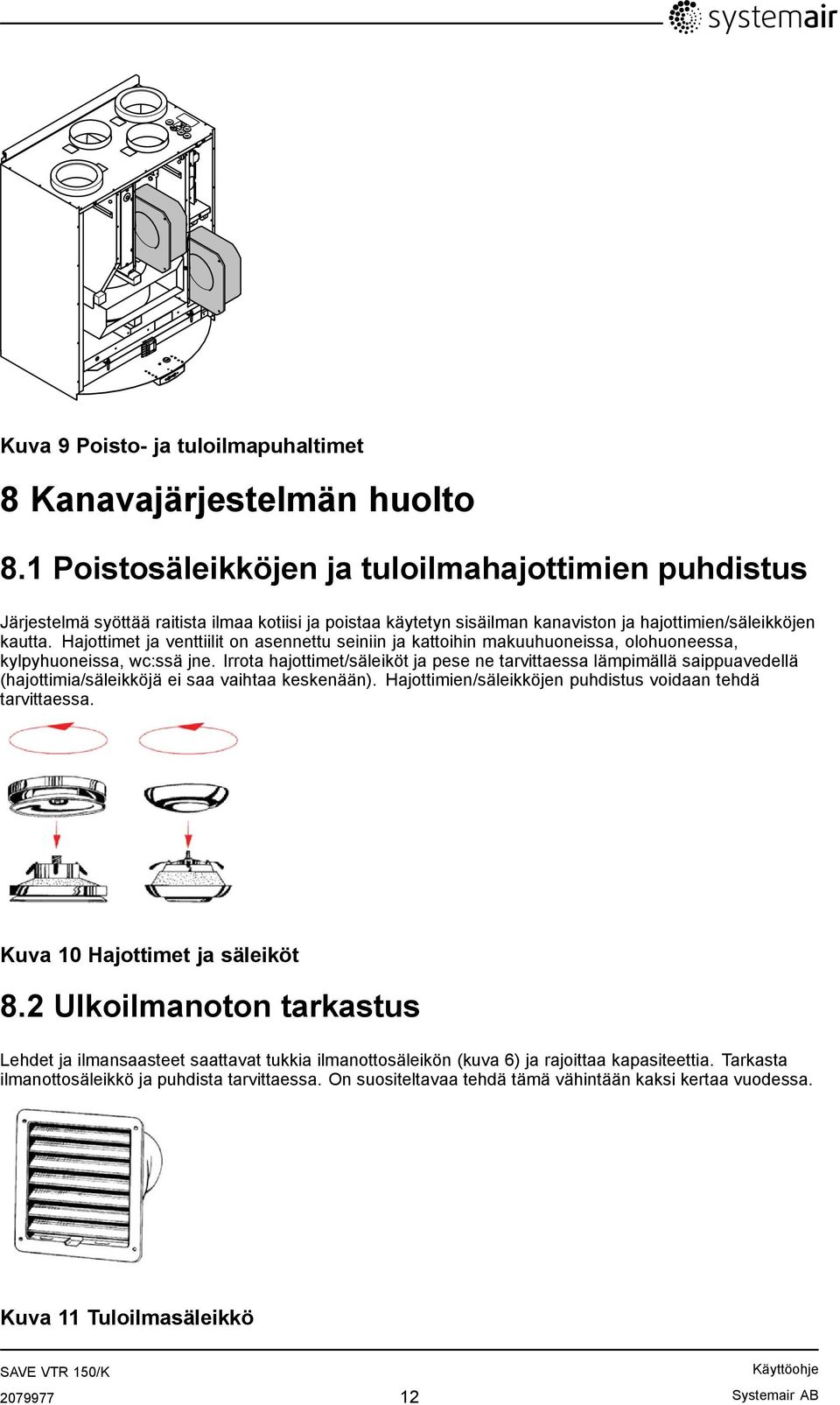 Hajottimet ja venttiilit on asennettu seiniin ja kattoihin makuuhuoneissa, olohuoneessa, kylpyhuoneissa, wc:ssä jne.