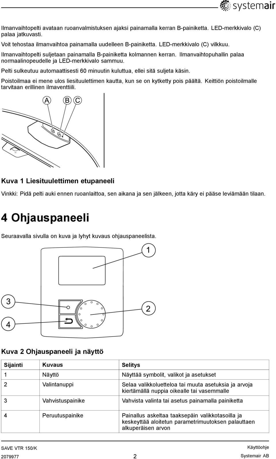 Pelti sulkeutuu automaattisesti 60 minuutin kuluttua, ellei sitä suljeta käsin. Poistoilmaa ei mene ulos liesituulettimen kautta, kun se on kytketty pois päältä.