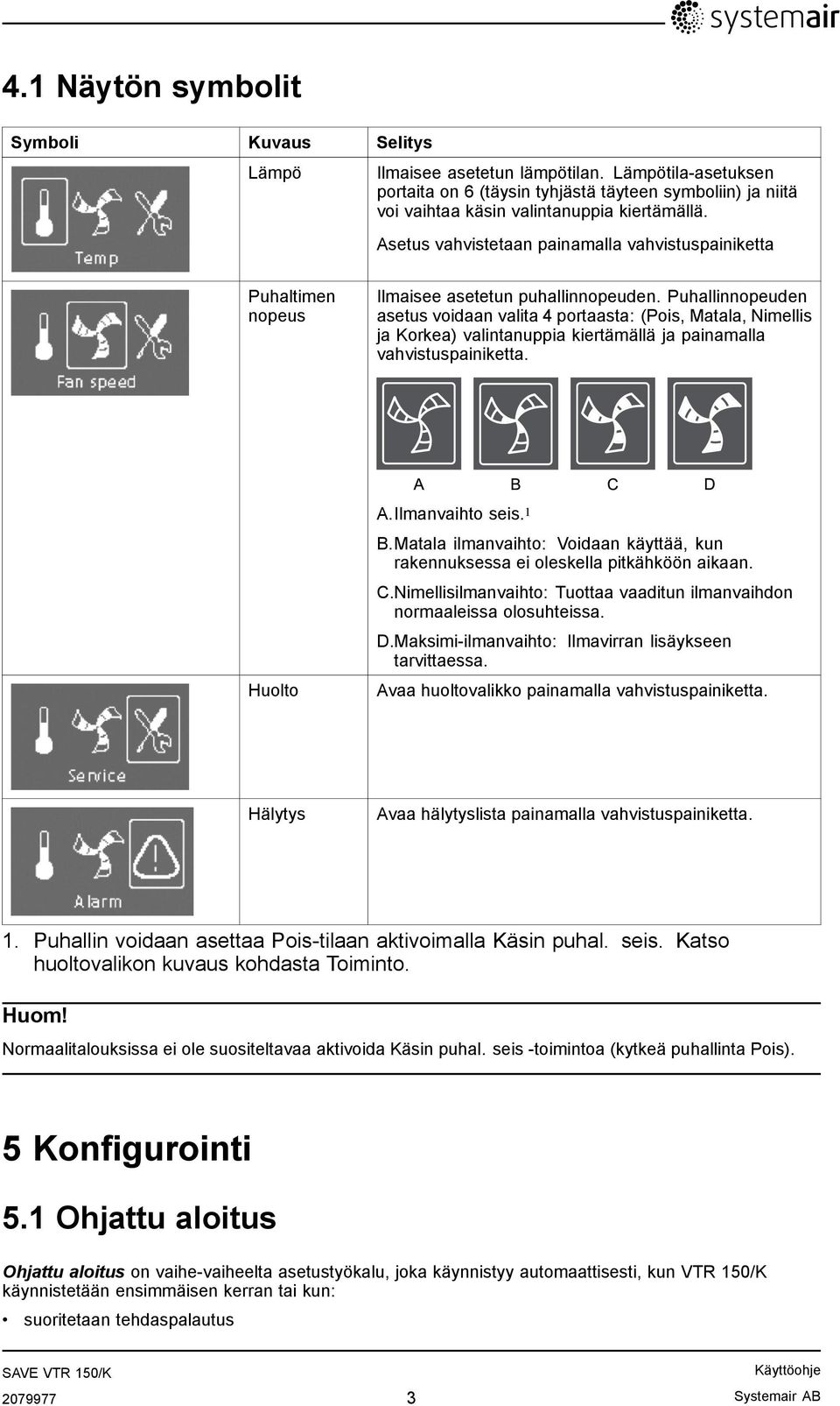 Asetus vahvistetaan painamalla vahvistuspainiketta Puhaltimen nopeus Ilmaisee asetetun puhallinnopeuden.