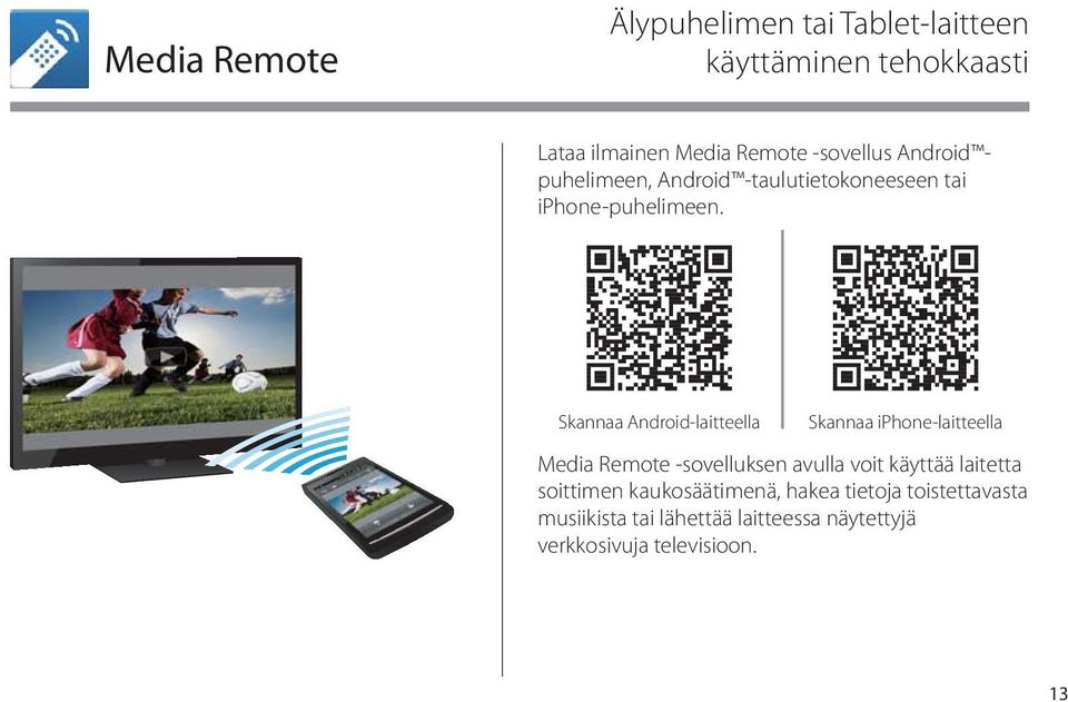 Skannaa Android-laitteella Skannaa iphone-laitteella Media Remote -sovelluksen avulla voit käyttää