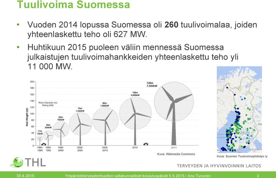 Huhtikuun 2015 puoleen väliin mennessä Suomessa julkaistujen tuulivoimahankkeiden