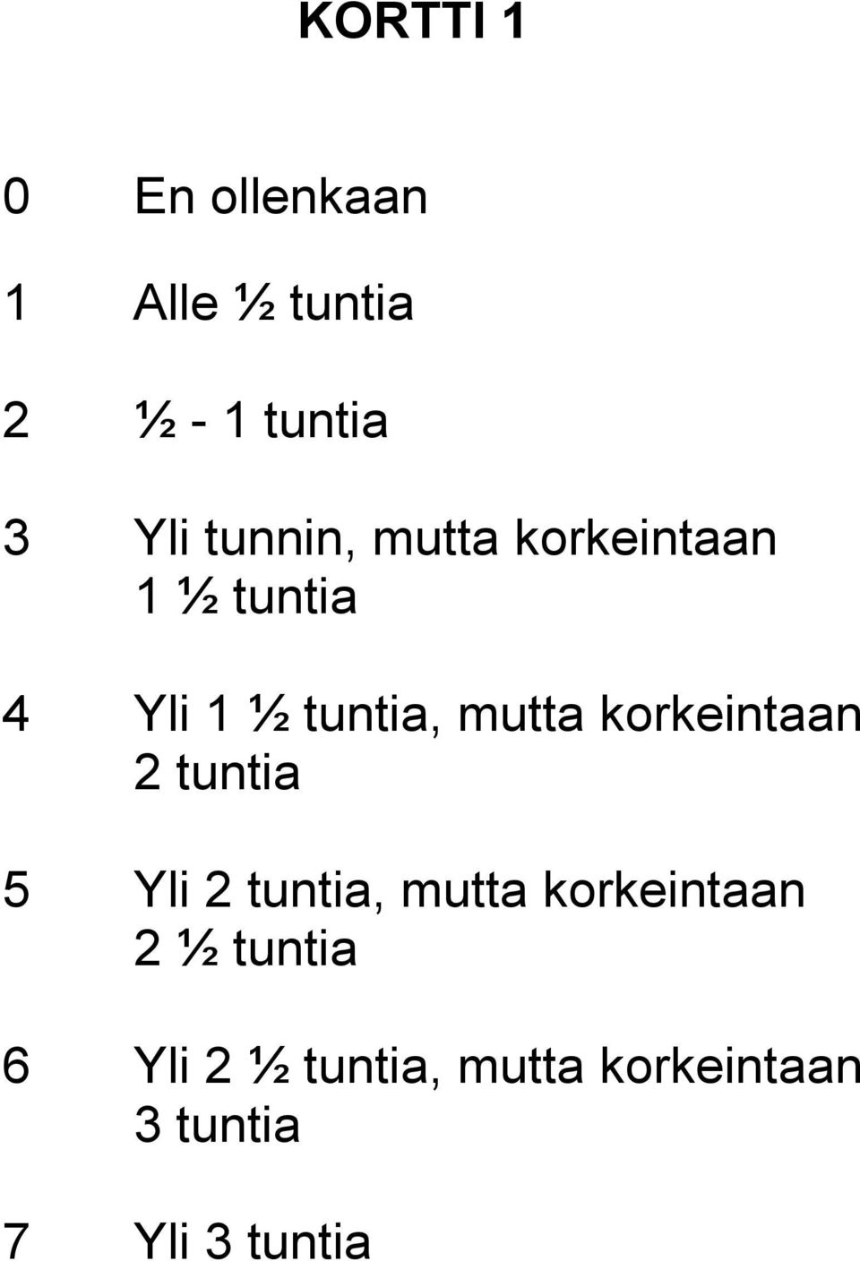 korkeintaan 2 tuntia 5 Yli 2 tuntia, mutta korkeintaan 2 ½