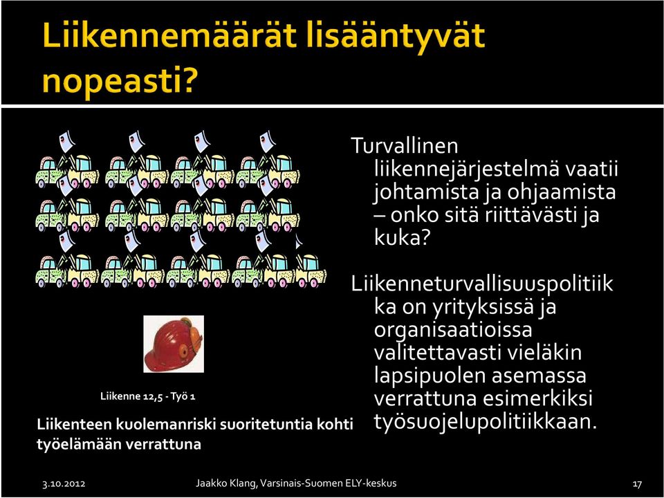 Liikenneturvallisuuspolitiik ka on yrityksissä ja organisaatioissa valitettavasti vieläkin