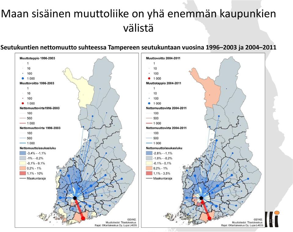 Seutukuntien nettomuutto suhteessa