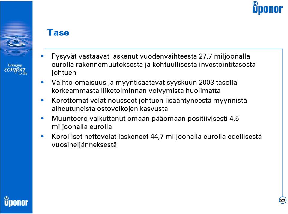 huolimatta Korottomat velat nousseet johtuen lisääntyneestä myynnistä aiheutuneista ostovelkojen kasvusta Muuntoero