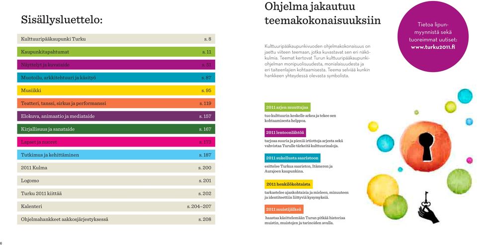 200 Logomo s. 201 Turku 2011 kiittää s. 202 Kalenteri s. 204 207 Ohjelmahankkeet aakkosjärjestyksessä s.