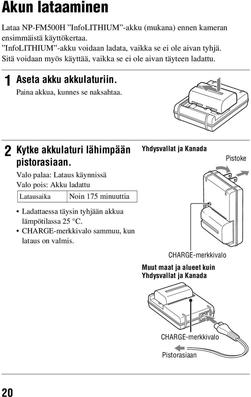 2 Kytke akkulaturi lähimpään pistorasiaan.