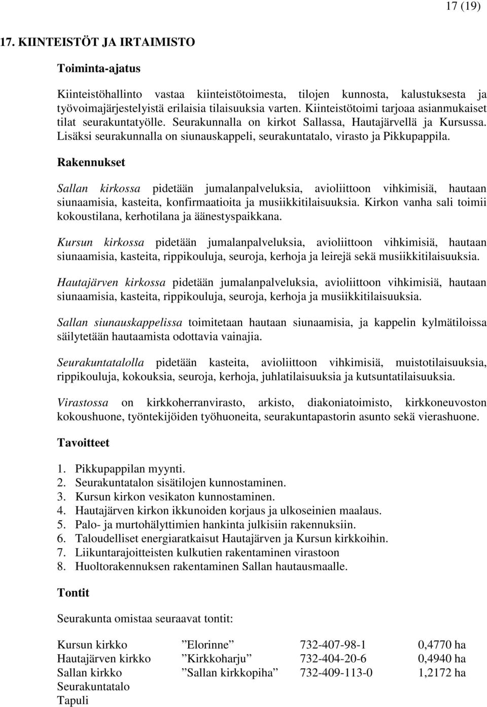 Lisäksi seurakunnalla on siunauskappeli, seurakuntatalo, virasto ja Pikkupappila.