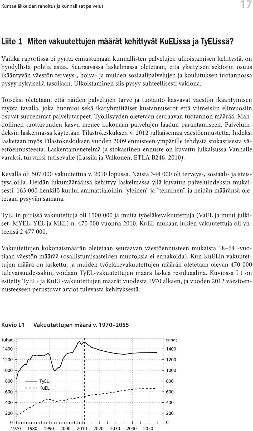 Seuraavassa laskelmassa oleeaan, eä yksiyisen sekorin osuus ikäänyvän väesön erveys-, hoiva- ja muiden sosiaalipalvelujen ja kouluuksen uoannossa pysyy nykyisellä asollaan.