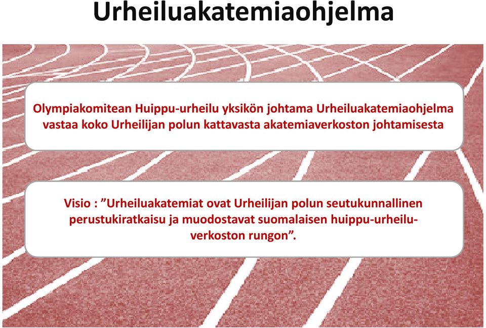 akatemiaverkoston johtamisesta Visio : Urheiluakatemiat ovat Urheilijan