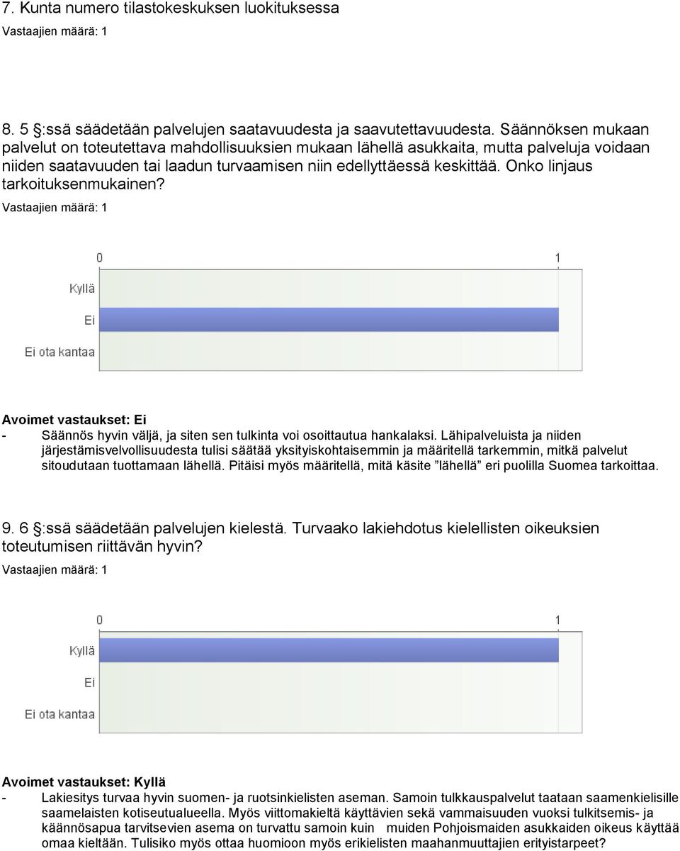 Onko linjaus tarkoituksenmukainen? Avoimet vastaukset: Ei - Säännös hyvin väljä, ja siten sen tulkinta voi osoittautua hankalaksi.