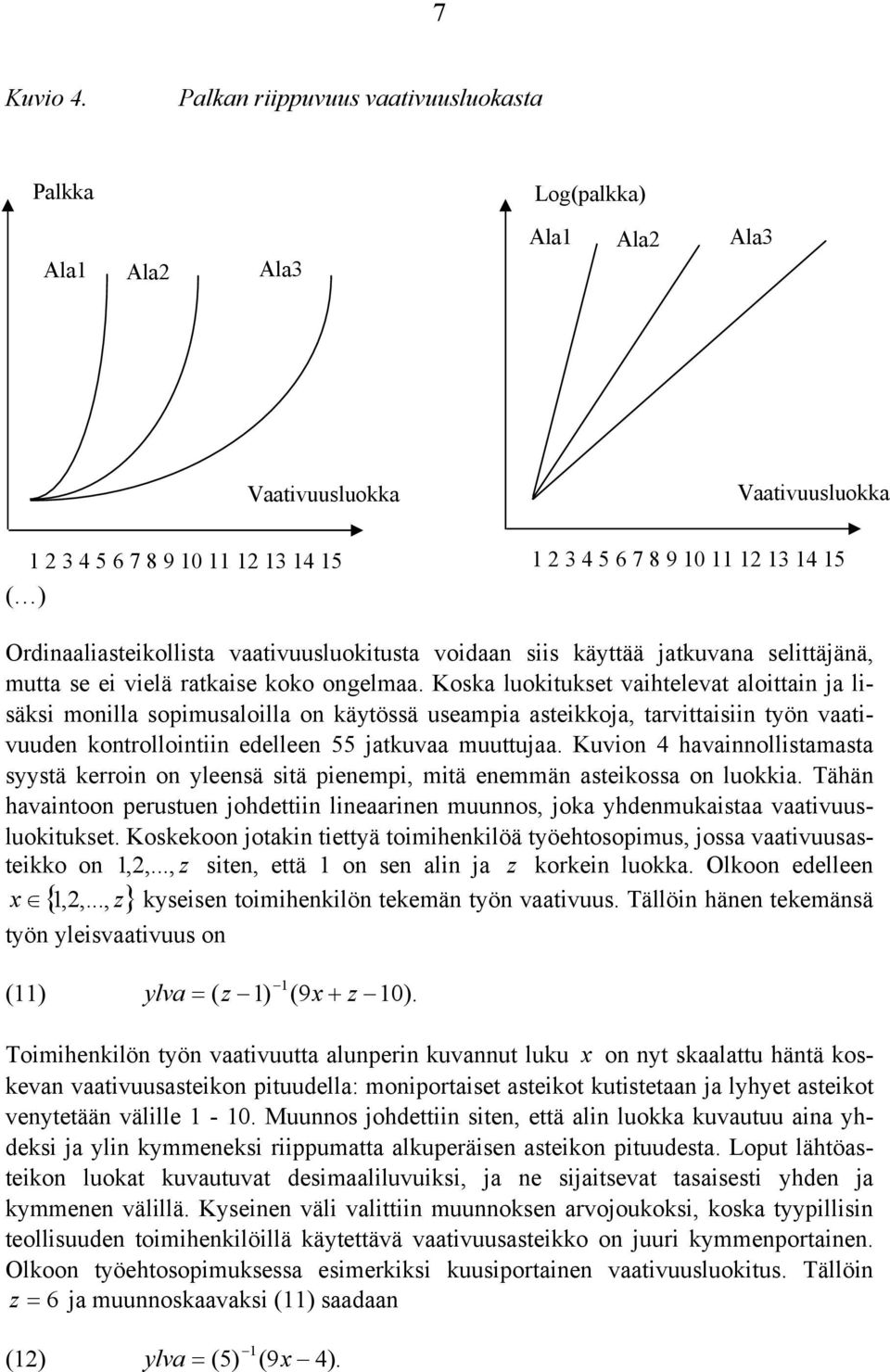 Ordinaaliasteikollista vaativuusluokitusta voidaan siis käyttää atkuvana selittäänä, mutta se ei vielä ratkaise koko ongelmaa.