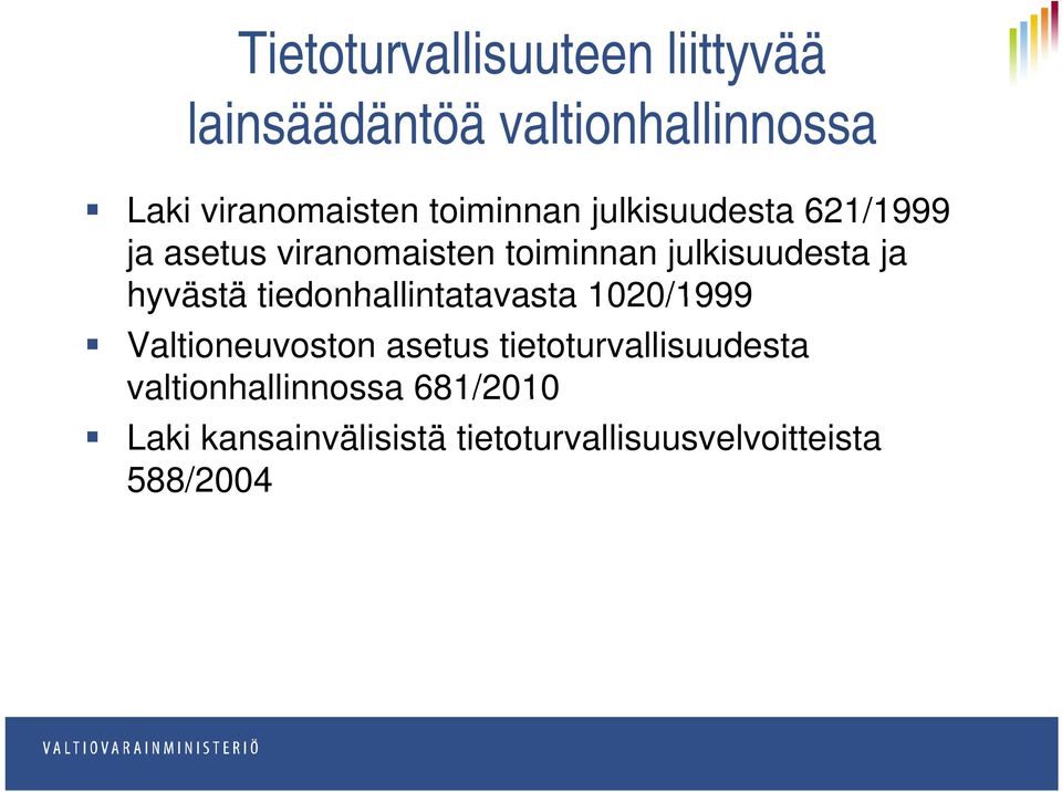 hyvästä tiedonhallintatavasta 1020/1999 Valtioneuvoston asetus tietoturvallisuudesta