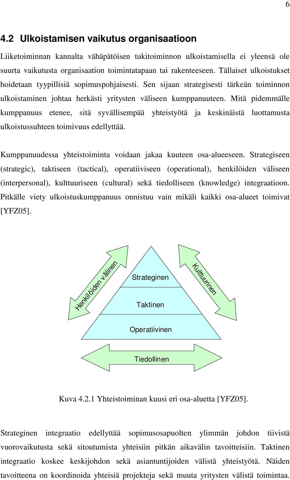 Mitä pidemmälle kumppanuus etenee, sitä syvällisempää yhteistyötä ja keskinäistä luottamusta ulkoistussuhteen toimivuus edellyttää. Kumppanuudessa yhteistoiminta voidaan jakaa kuuteen osa-alueeseen.