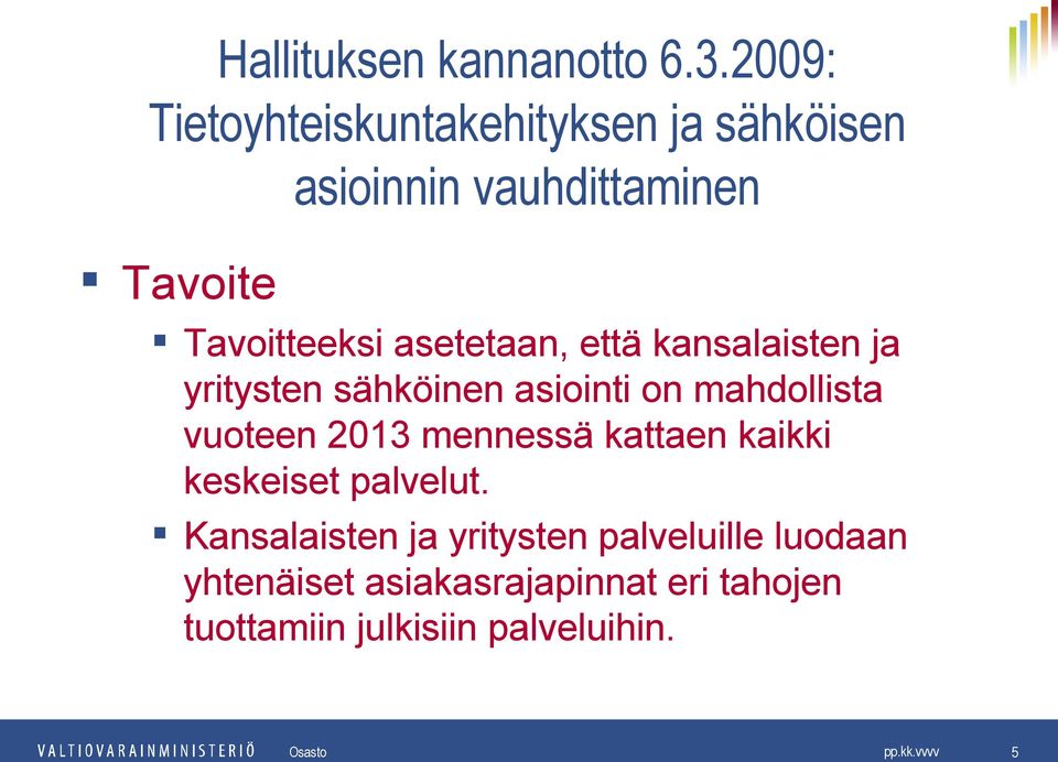 asetetaan, että kansalaisten ja yritysten sähköinen asiointi on mahdollista vuoteen 2013 mennessä