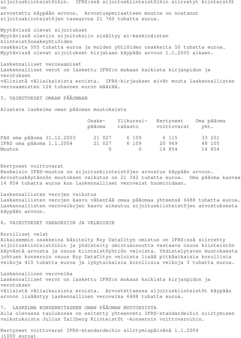 Myytävissä olevat sijoitukset kirjataan käypään arvoon 1.1.2005 alkaen.