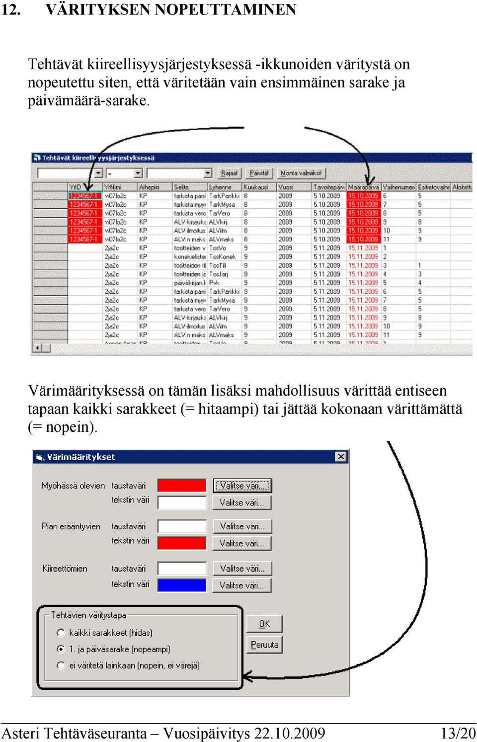 Värimäärityksessä on tämän lisäksi mahdollisuus värittää entiseen tapaan kaikki sarakkeet (=