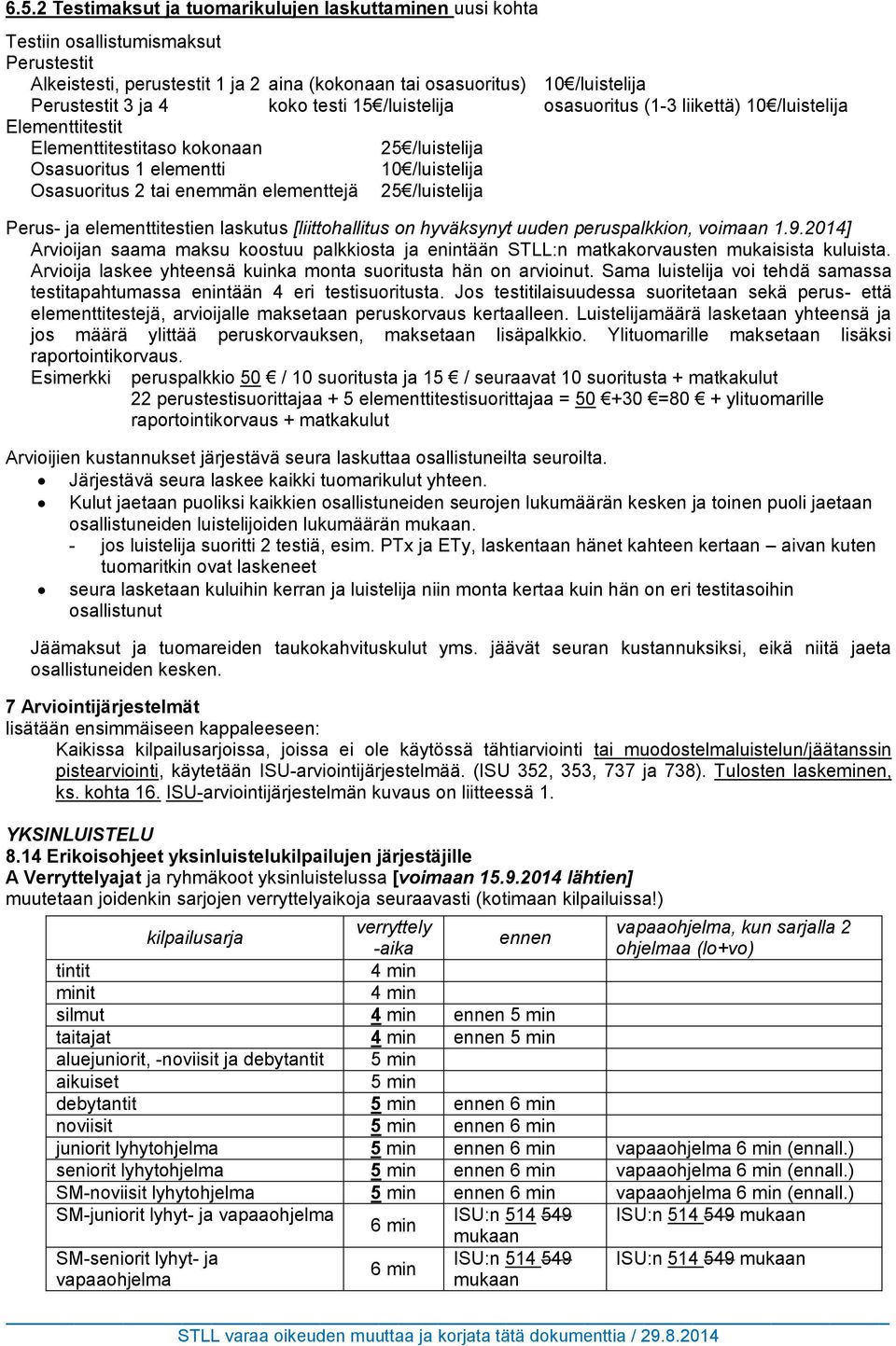 elementtejä 25 /luistelija Perus- ja elementtitestien laskutus [liittohallitus on hyväksynyt uuden peruspalkkion, voimaan 1.9.