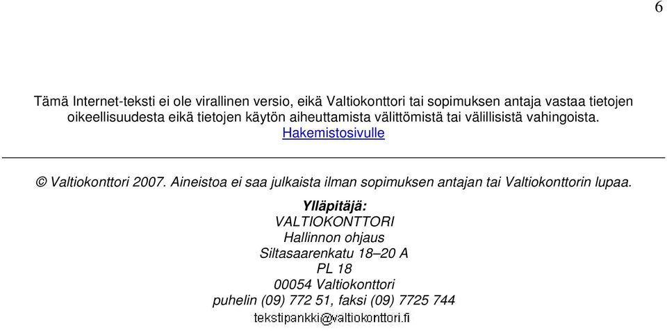 Hakemistosivulle Valtiokonttori 2007.