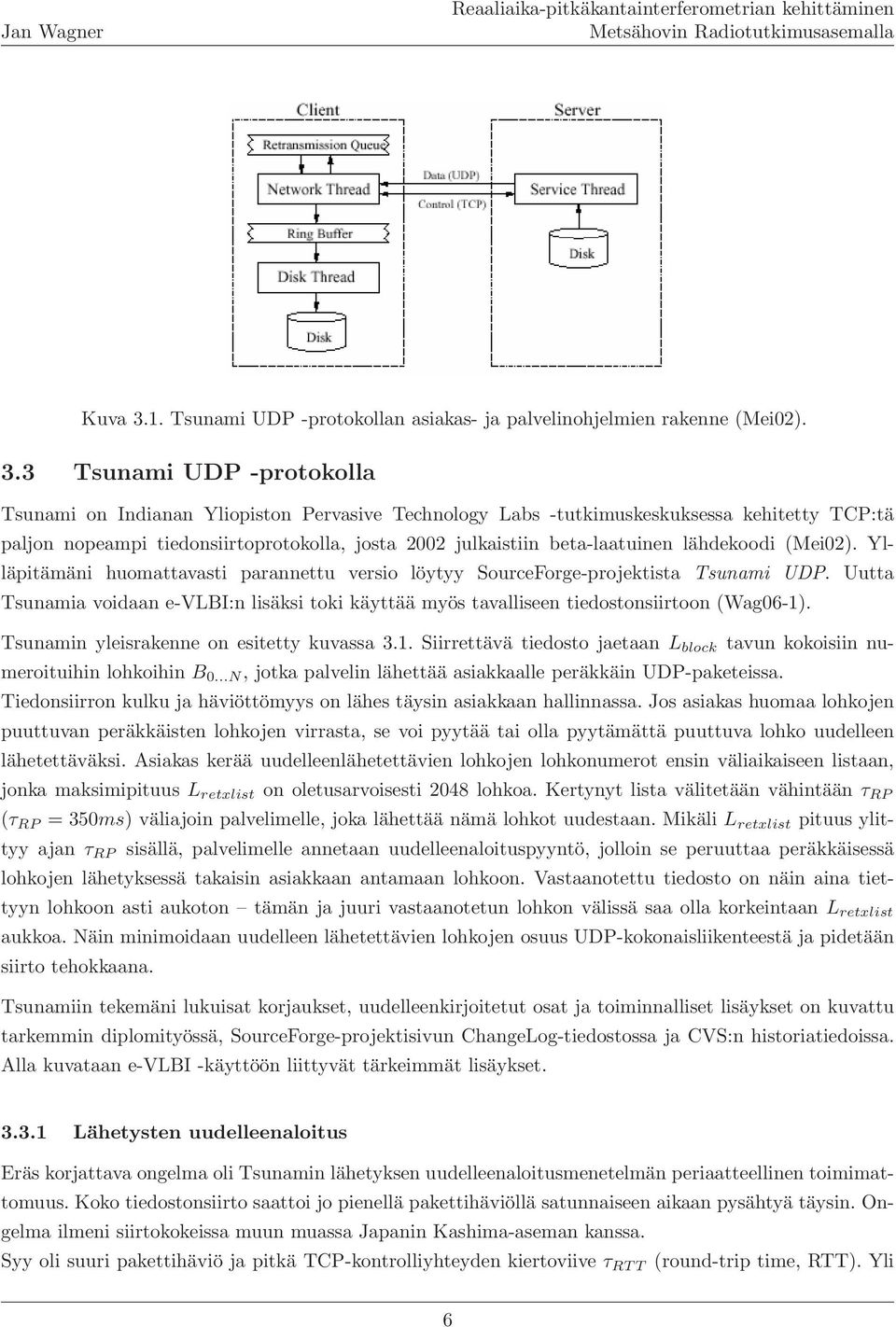 3 Tsunami UDP -protokolla Tsunami on Indianan Yliopiston Pervasive Technology Labs -tutkimuskeskuksessa kehitetty TCP:tä paljon nopeampi tiedonsiirtoprotokolla, josta 2002 julkaistiin beta-laatuinen