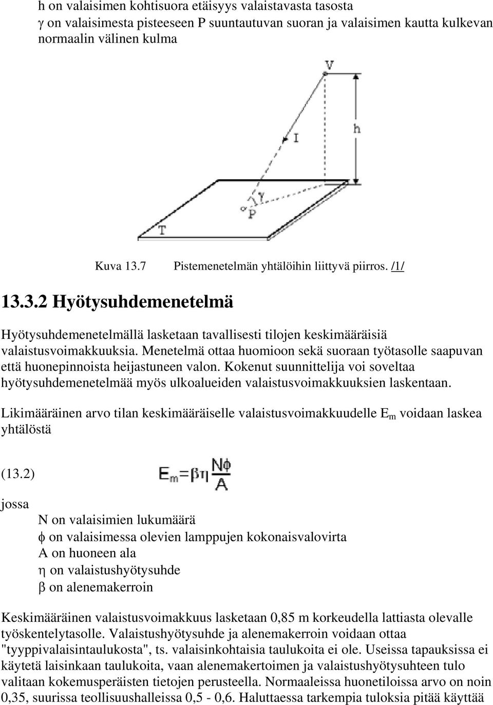 Menetelmä ottaa huomioon sekä suoraan työtasolle saapuvan että huonepinnoista heijastuneen valon.