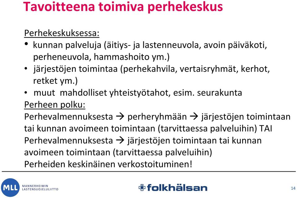 seurakunta Perheen polku: Perhevalmennuksesta perheryhmään järjestöjen toimintaan tai kunnan avoimeen toimintaan (tarvittaessa