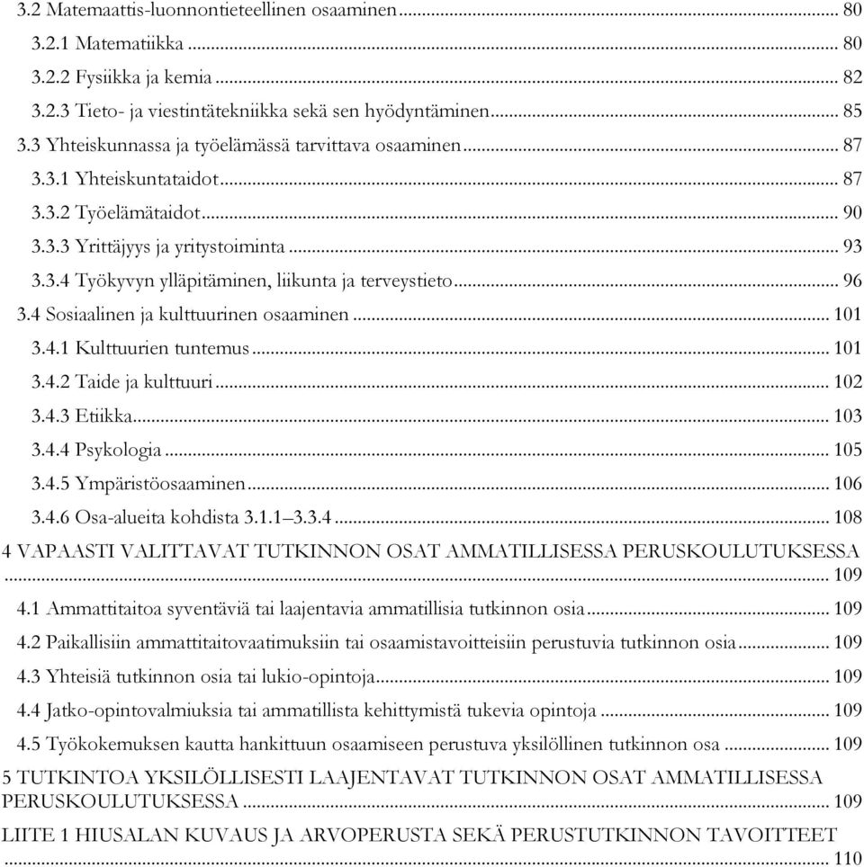 .. 96 3.4 Sosiaalinen ja kulttuurinen osaaminen... 101 3.4.1 Kulttuurien tuntemus... 101 3.4.2 Taide ja kulttuuri... 102 3.4.3 Etiikka... 103 3.4.4 Psykologia... 105 3.4.5 Ympäristöosaaminen... 106 3.